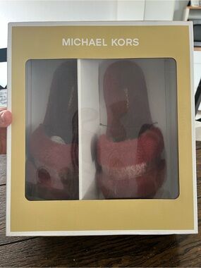 NWT Michael Kors Cherry Faux Fur Alexis Slide
